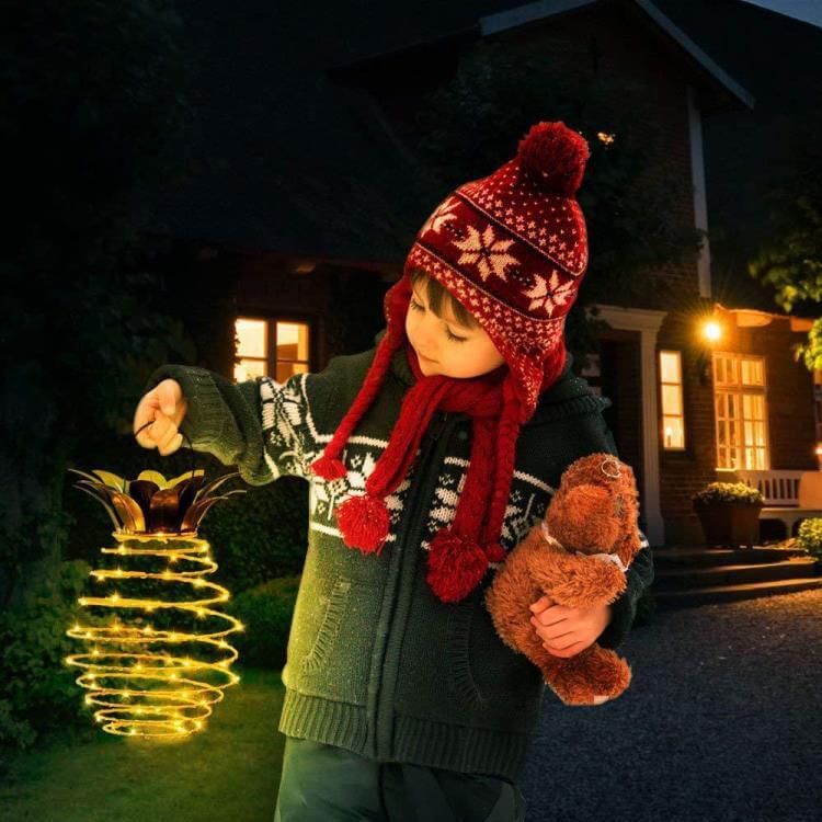 Solar Pineapple Iron Lantern LED Copper Wire Outdoor Waterproof Garden Decorative Hanging Lamp-Orizon Depot