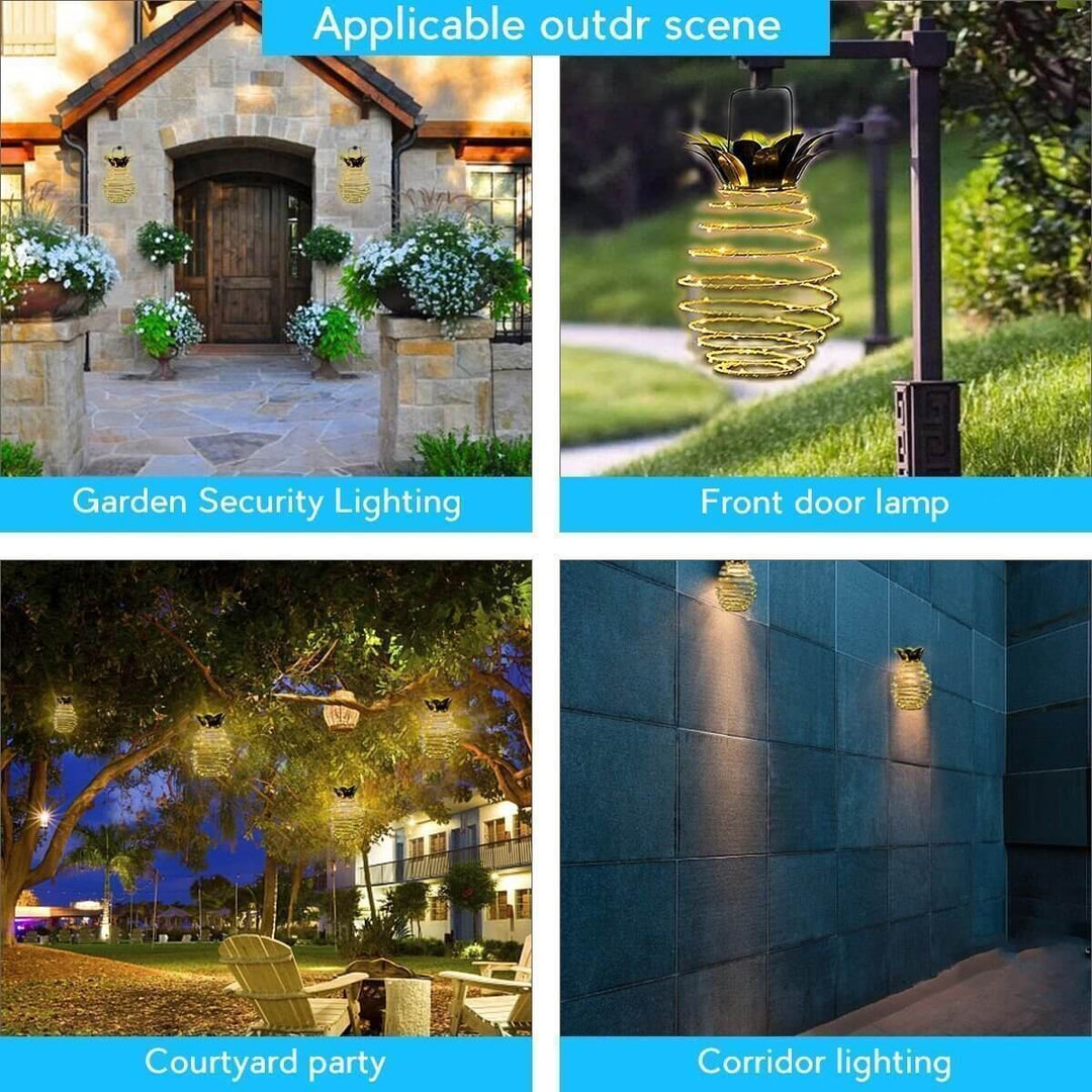 Solar Pineapple Iron Lantern LED Copper Wire Outdoor Waterproof Garden Decorative Hanging Lamp-Orizon Depot