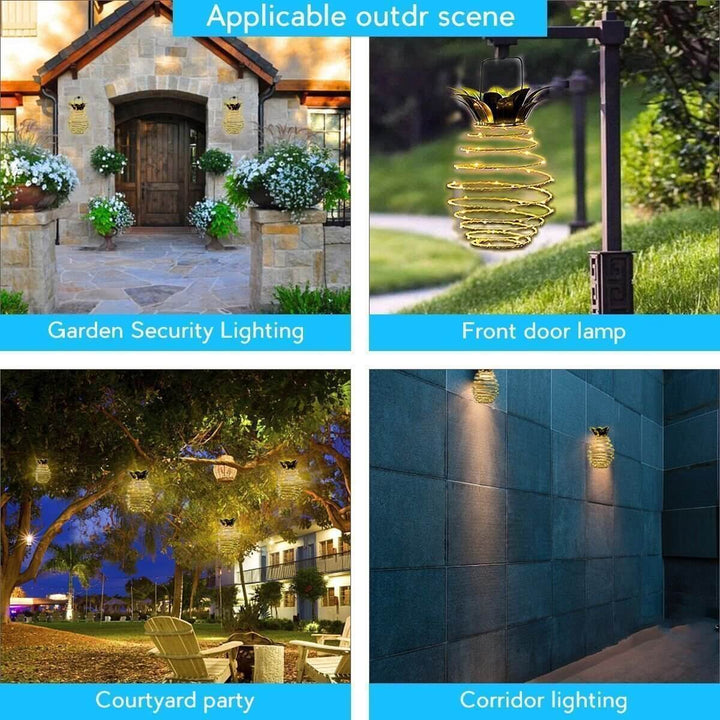 Solar Pineapple Iron Lantern LED Copper Wire Outdoor Waterproof Garden Decorative Hanging Lamp-Orizon Depot