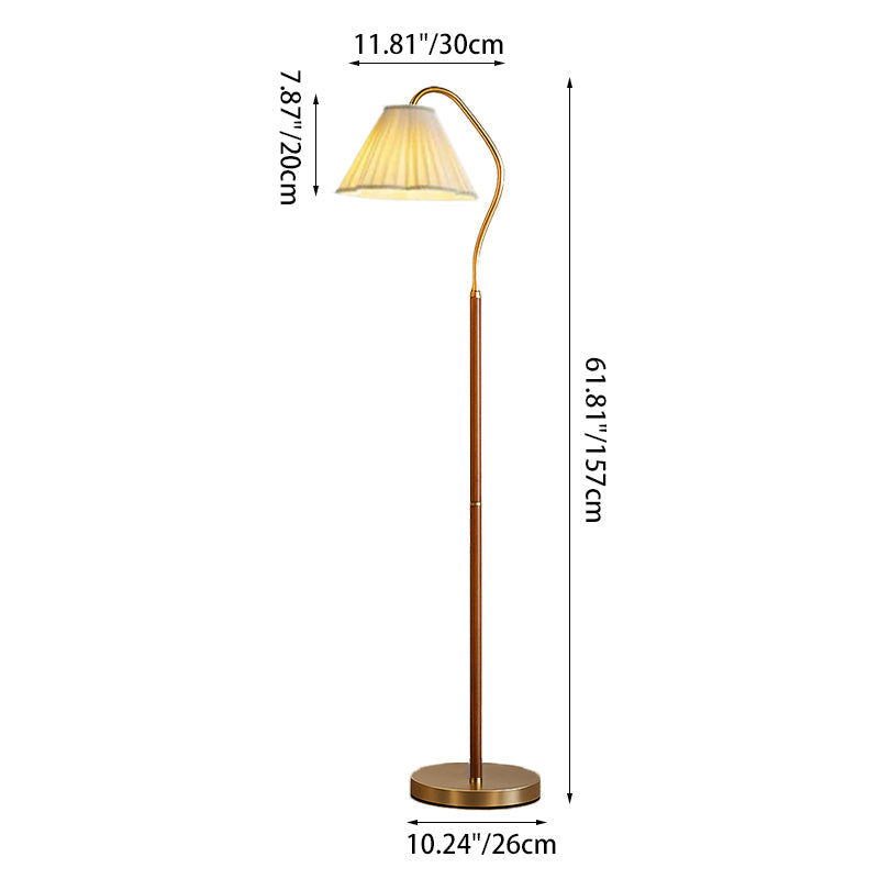 Japanese Vintage Flower Solid Wood Iron Fabric 1-Light Pedestal Floor Lamp