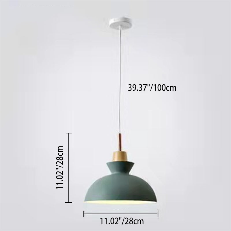 Contemporary Nordic Oak Wood Iron Bell Pendant Light-Orizon Depot