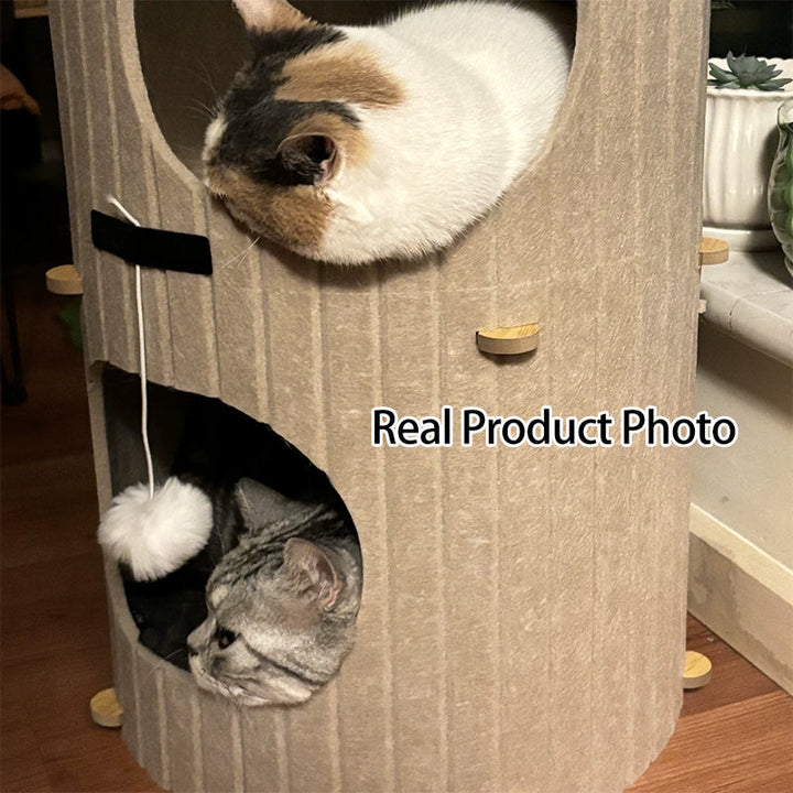 Rustic Cylindrical Tree Hole Cat Tower with Felt Sherpa Fleece-Orizon Depot
