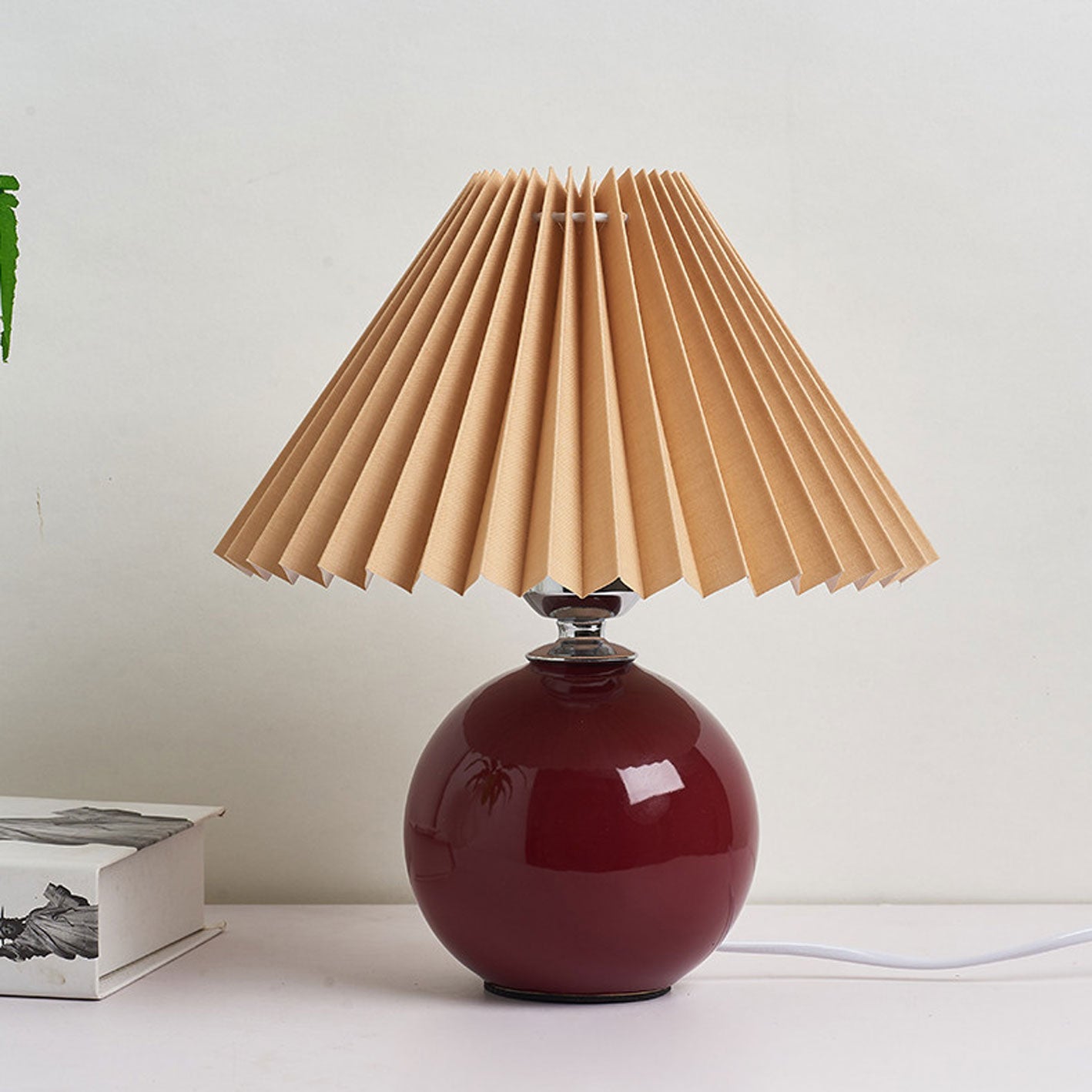 Nordic Minimalist Ceramic Table Lamp Pleated Shade 1-Light
