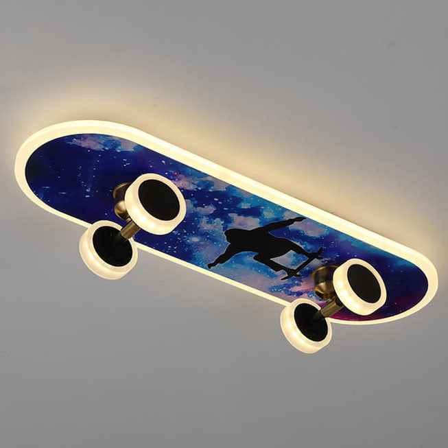 Modern Creative Cartoon Skateboard Acrylic LED Kids Flush Mount Ceiling Lamp-Orizon Depot