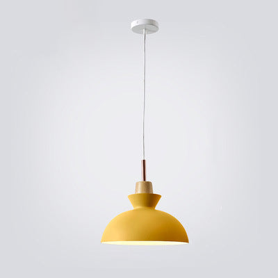 Contemporary Nordic Oak Wood Iron Bell Pendant Light-Orizon Depot