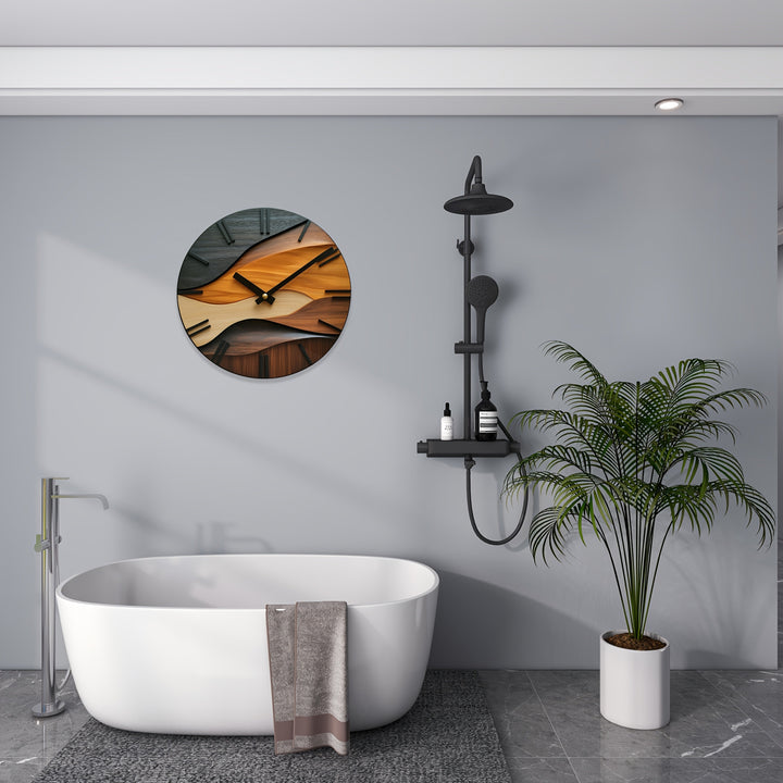 Round Glass Wall Clock | Nordic Style Faux Wood Grain Design