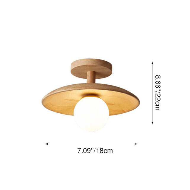 Nordic Creative Wooden Dome 1-Light Semi-Flush Mount Ceiling Lamp