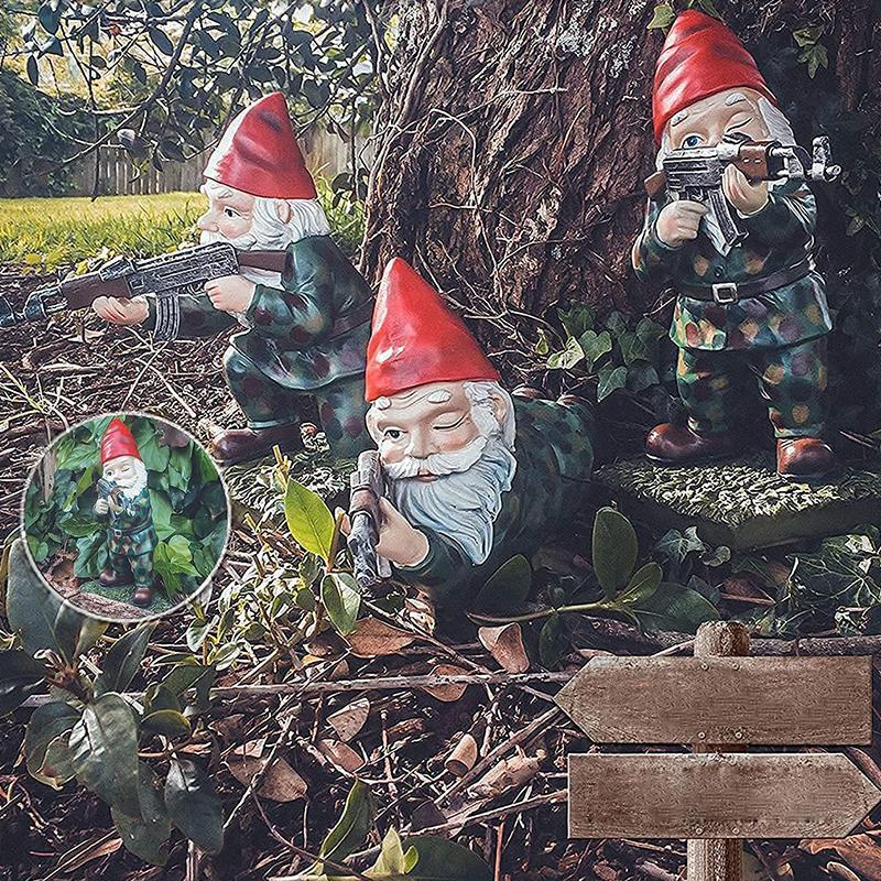 Military Garden Gnome in Camouflage Uniform for Outdoor Decor-Orizon Depot