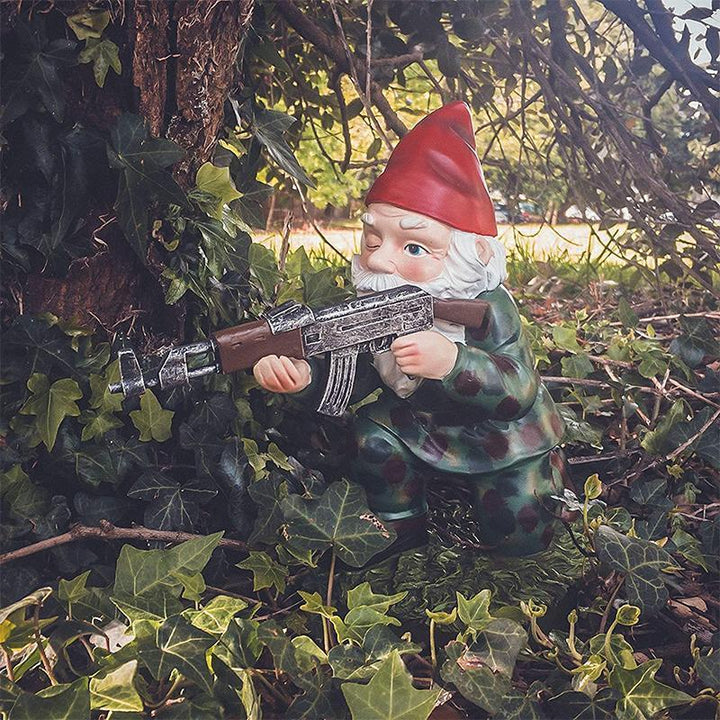 Military Garden Gnome in Camouflage Uniform for Outdoor Decor-Orizon Depot