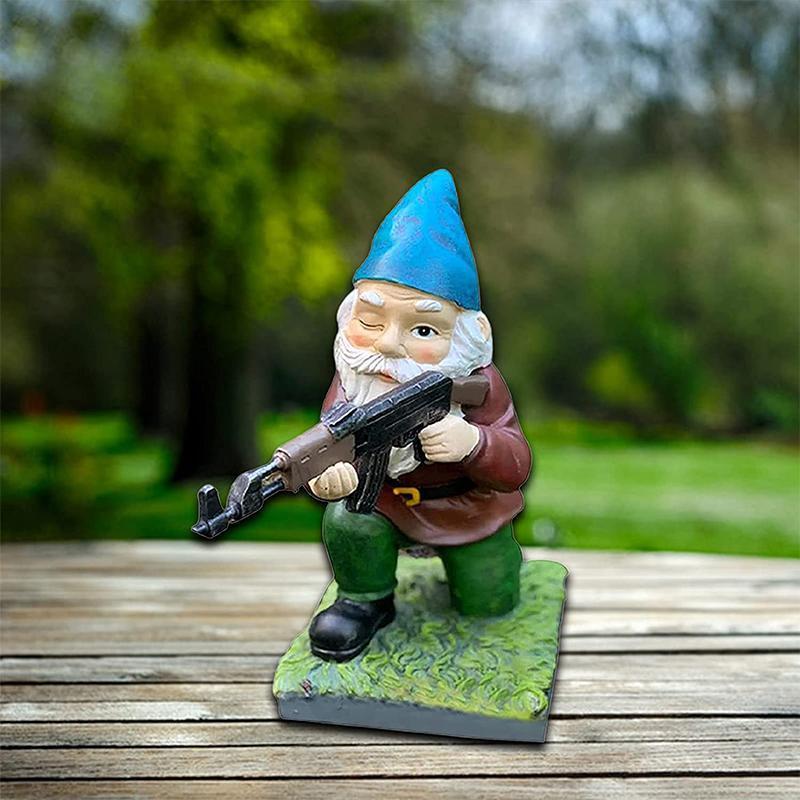 Military Garden Gnome in Camouflage Uniform for Outdoor Decor-Orizon Depot