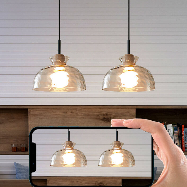 Modern Nordic Clear Rippled Glass Shaded 1-Lamp Pendant Light-Orizon Depot