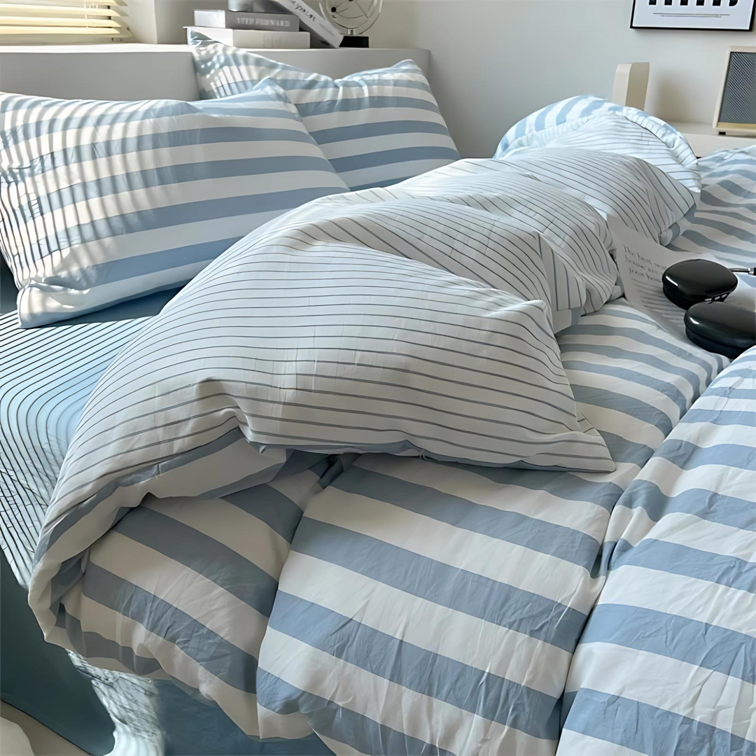 Classic Striped 4-Piece Duvet Cover and Sheet Bedding Set-Orizon Depot