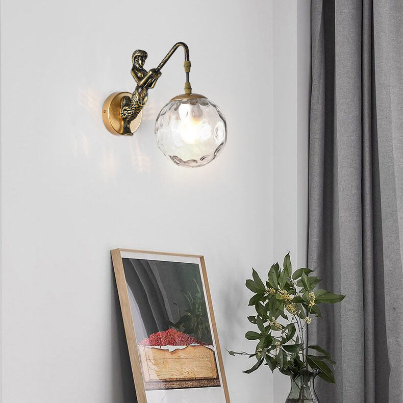 Vintage Style Mermaid Orb 1-Light Wall Sconce Lamp