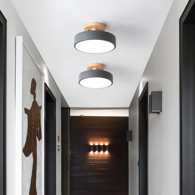 Nordic Minimalist Wood Log Round LED Ceiling Light Fixture