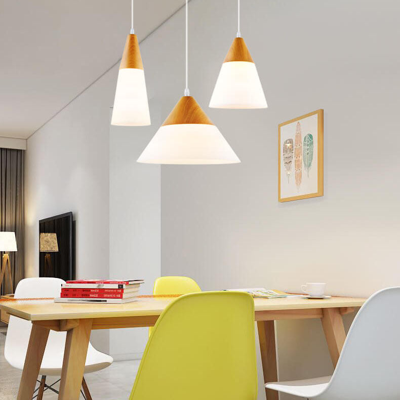 Nordic Wood Grain Glass Cone Shaped 1-Light Pendant Lamp-Orizon Depot