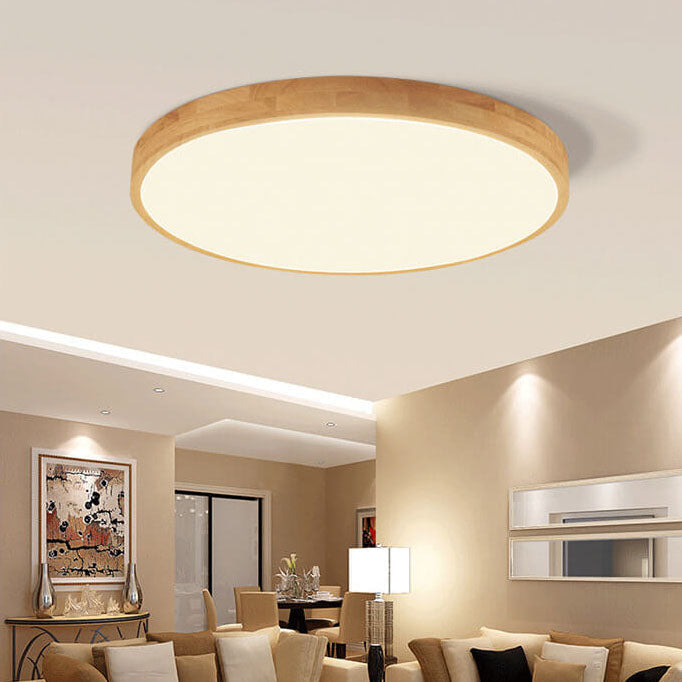 Nordic Solid Wooden Round Ultra-Thin LED Flush Mount Ceiling Lamp for Modern Homes-Orizon Depot