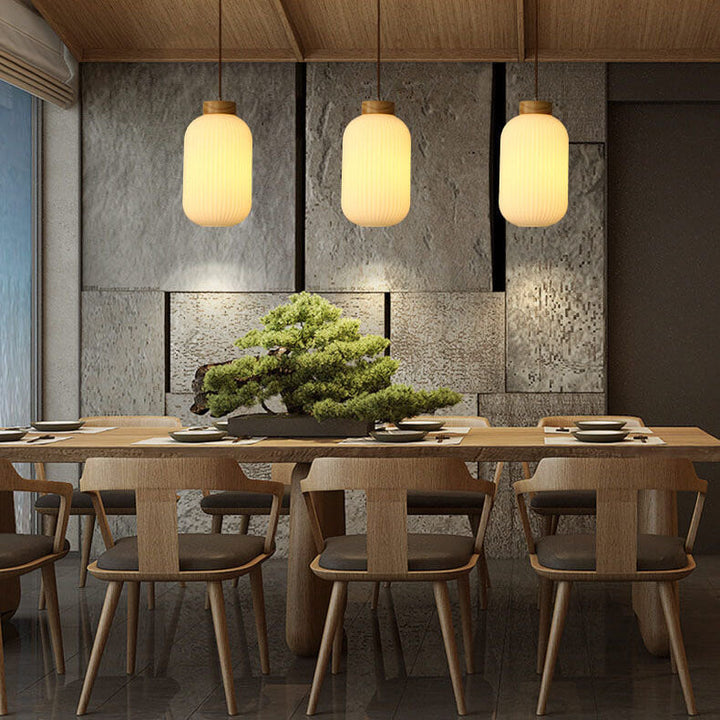 Japanese Style Striped Glass Jar Pendant Lamp-Orizon Depot