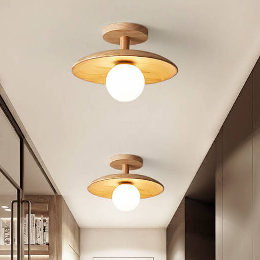 Nordic Creative Wooden Dome 1-Light Semi-Flush Mount Ceiling Lamp