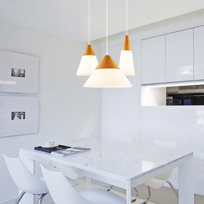 Nordic Wood Grain Glass Cone Shaped 1-Light Pendant Lamp-Orizon Depot