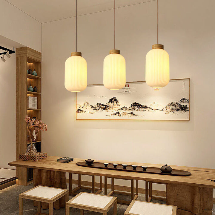 Japanese Style Striped Glass Jar Pendant Lamp-Orizon Depot