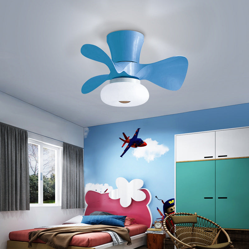 Nordic Macaron Metal LED Semi-Flush Mount Ceiling Fan Lamp