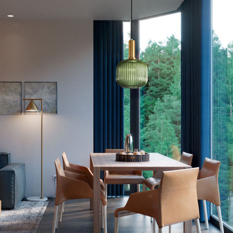 Modern Minimalist Striped Glass Lantern 1-Light Hanging Lamp-Orizon Depot