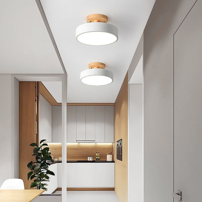 Nordic Minimalist Wood Log Round LED Ceiling Light Fixture