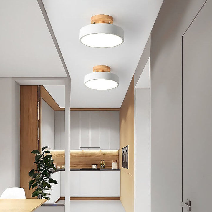 Nordic Minimalist Wood Log Round LED Ceiling Light Fixture-Orizon Depot