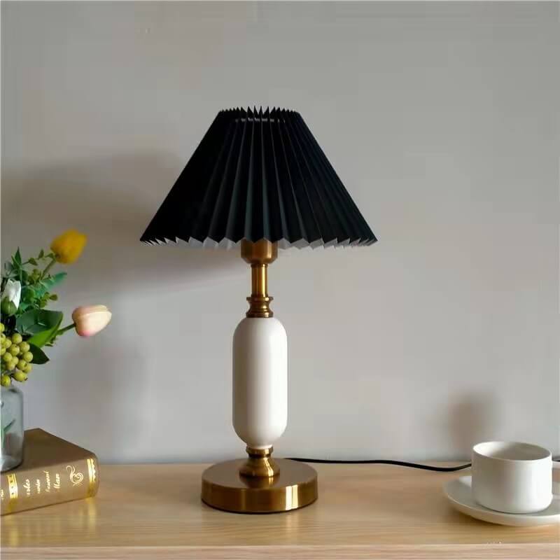Retro Pleated Shade Column Base Table Lamp 1-Light Standing Desk Lamp