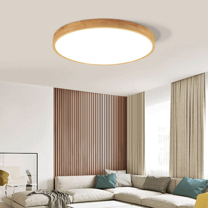 Nordic Solid Wooden Round Ultra-Thin LED Flush Mount Ceiling Lamp for Modern Homes-Orizon Depot