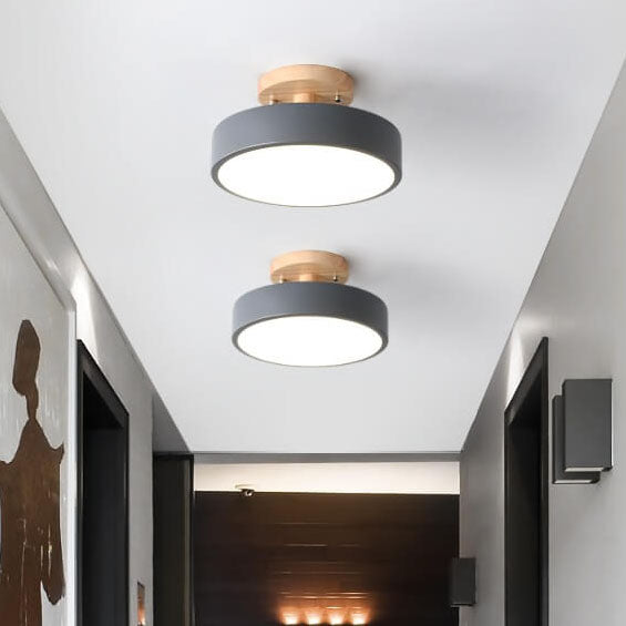 Nordic Minimalist Wood Log Round LED Ceiling Light Fixture-Orizon Depot