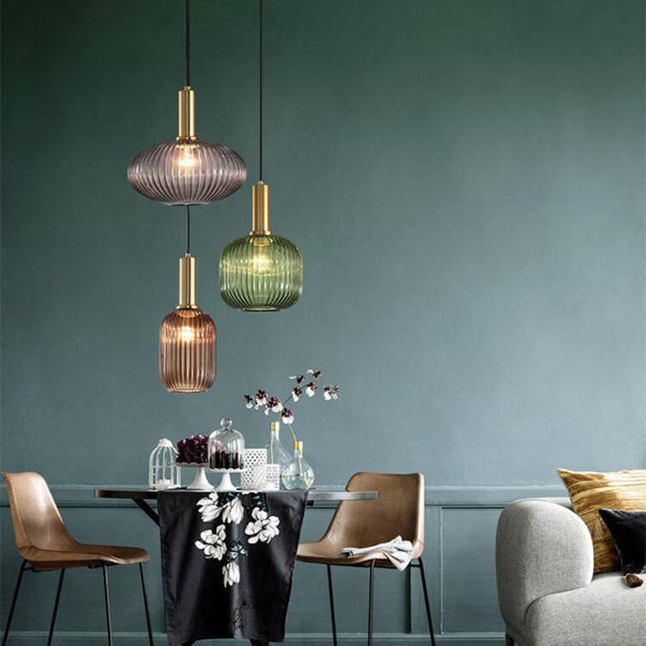 Modern Minimalist Striped Glass Lantern 1-Light Hanging Lamp-Orizon Depot