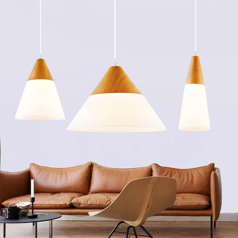 Nordic Wood Grain Glass Cone Shaped 1-Light Pendant Lamp-Orizon Depot