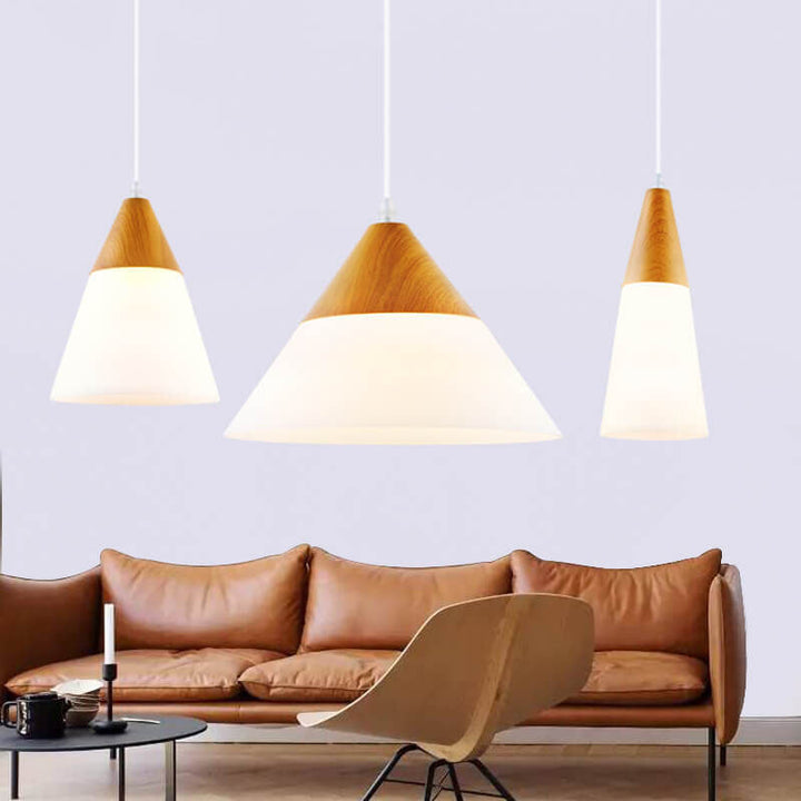 Nordic Wood Grain Glass Cone Shaped 1-Light Pendant Lamp-Orizon Depot
