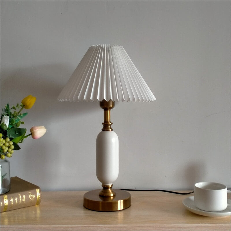 Retro Pleated Shade Column Base Table Lamp 1-Light Standing Desk Lamp