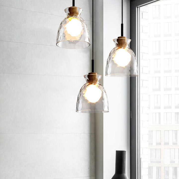 Modern Nordic Clear Rippled Glass Shaded 1-Lamp Pendant Light-Orizon Depot