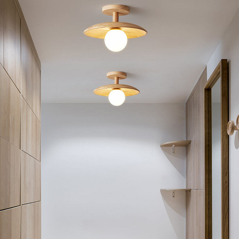 Nordic Creative Wooden Dome 1-Light Semi-Flush Mount Ceiling Lamp