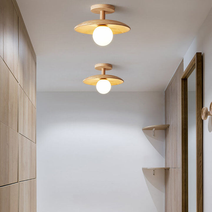 Nordic Creative Wooden Dome 1-Light Semi-Flush Mount Ceiling Lamp-Orizon Depot