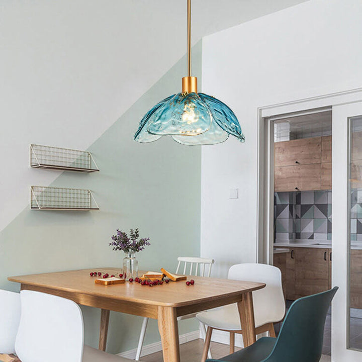 Modern Simplistic Flower-shaped Petal Iron Glass 1-Light Pendant Lamp For Living Room-Orizon Depot