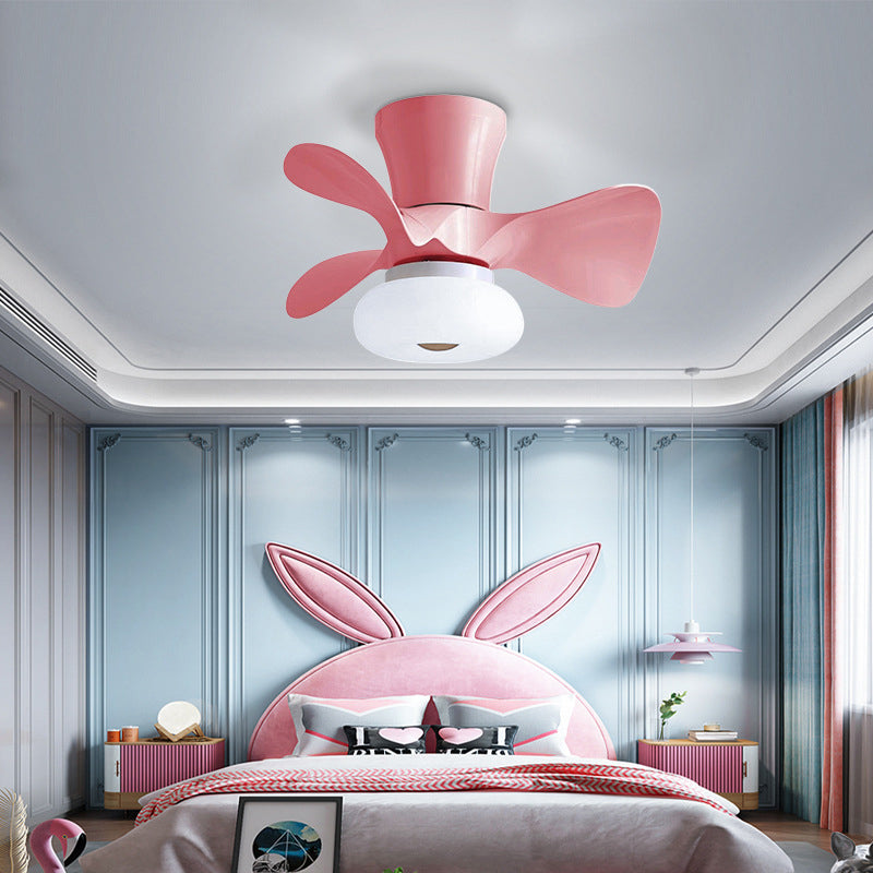 Nordic Macaron Metal LED Semi-Flush Mount Ceiling Fan Lamp
