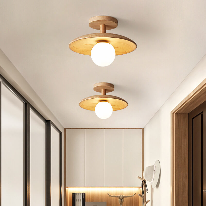 Nordic Creative Wooden Dome 1-Light Semi-Flush Mount Ceiling Lamp