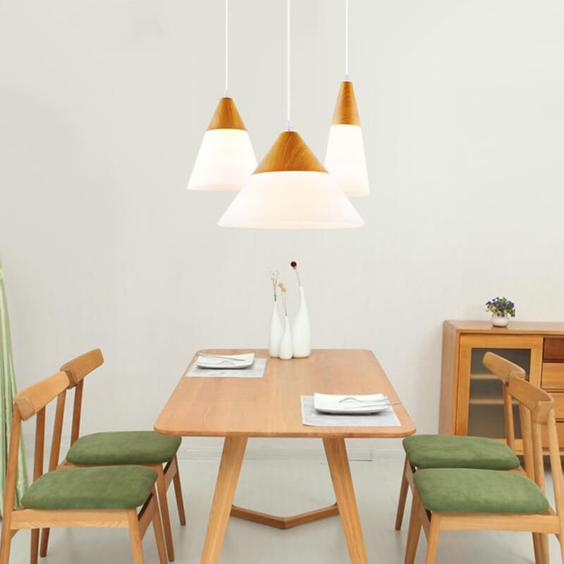 Nordic Wood Grain Glass Cone Shaped 1-Light Pendant Lamp-Orizon Depot