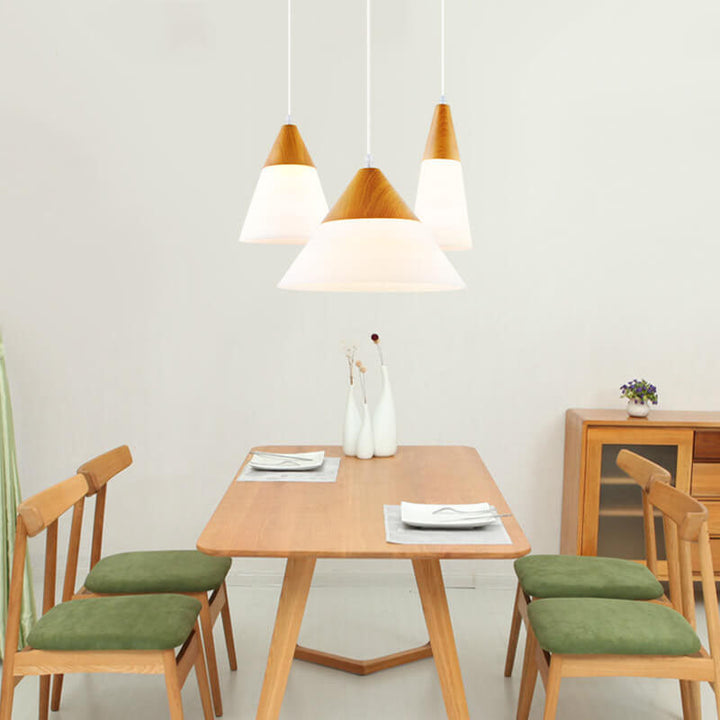 Nordic Wood Grain Glass Cone Shaped 1-Light Pendant Lamp-Orizon Depot