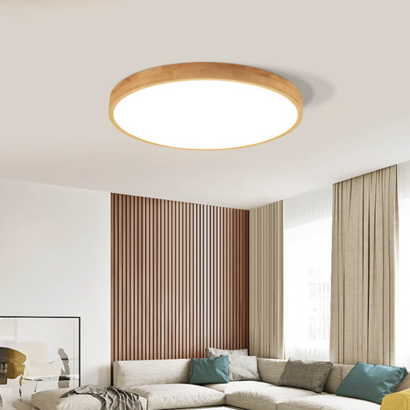 Nordic Solid Wooden Round Ultra-Thin LED Flush Mount Ceiling Lamp for Modern Homes-Orizon Depot
