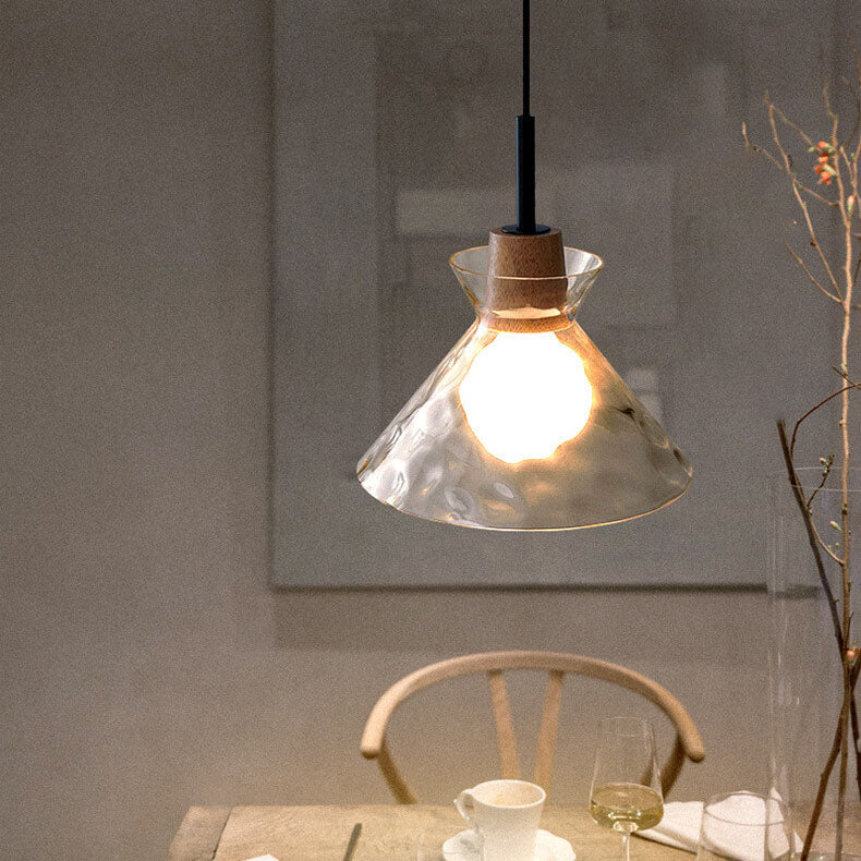Modern Nordic Clear Rippled Glass Shaded 1-Lamp Pendant Light-Orizon Depot