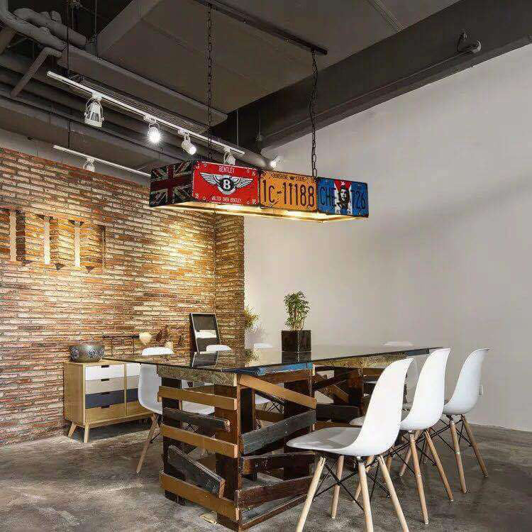Contemporary Industrial License Plate 3/5-Light Metal Chandelier