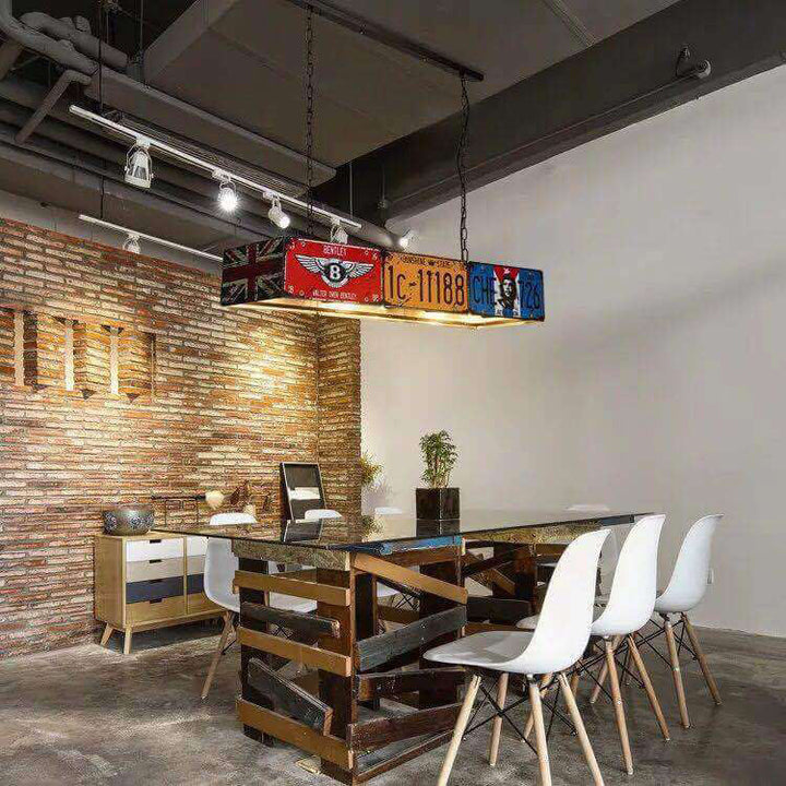 Contemporary Industrial License Plate 3/5-Light Metal Chandelier-Orizon Depot
