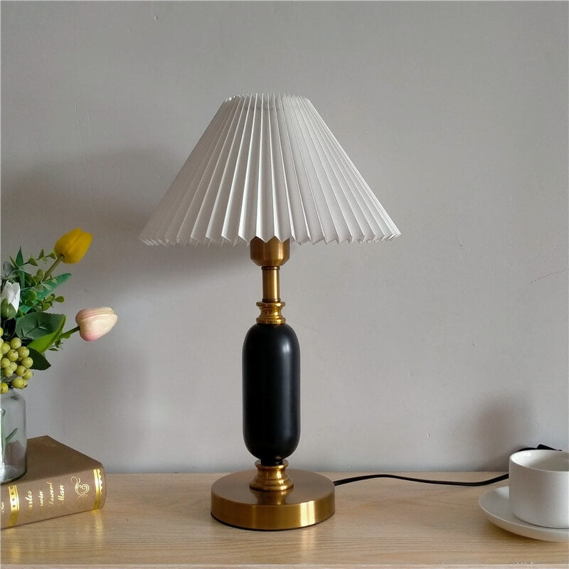 Retro Pleated Shade Column Base Table Lamp 1-Light Standing Desk Lamp