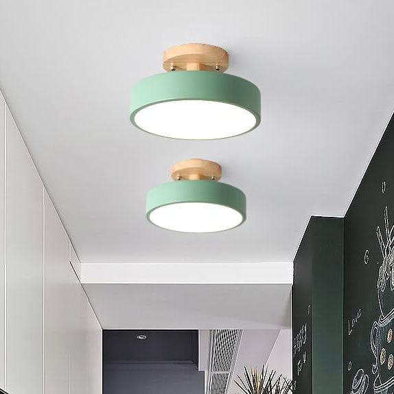 Nordic Minimalist Wood Log Round LED Ceiling Light Fixture
