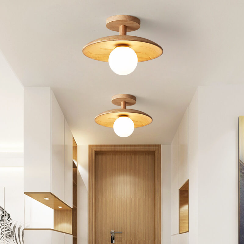 Nordic Creative Wooden Dome 1-Light Semi-Flush Mount Ceiling Lamp